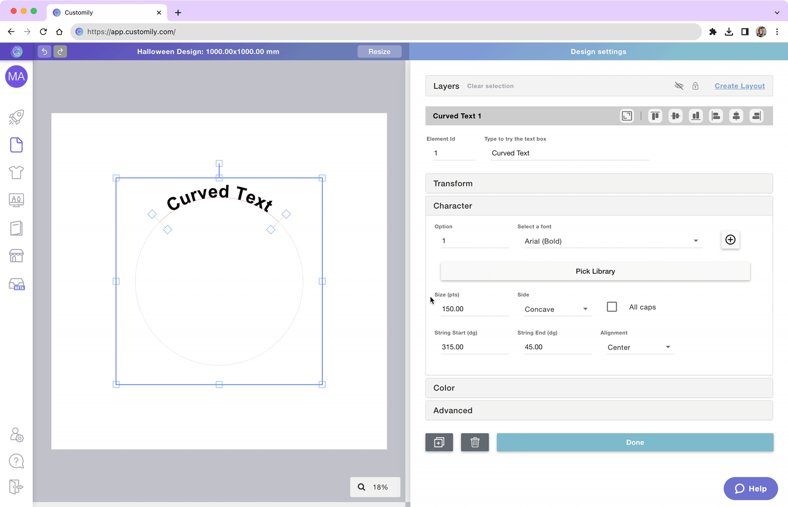 Curved Text Customily